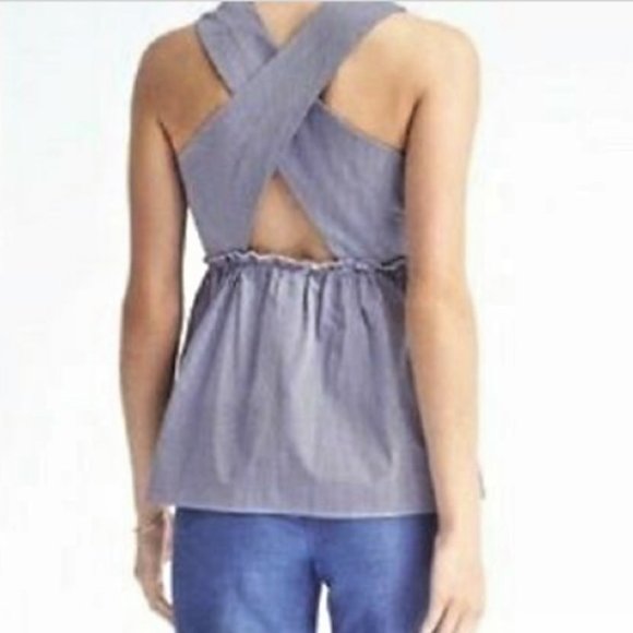 Banana Republic Tops - Banana Republic blue white cross back blouse M